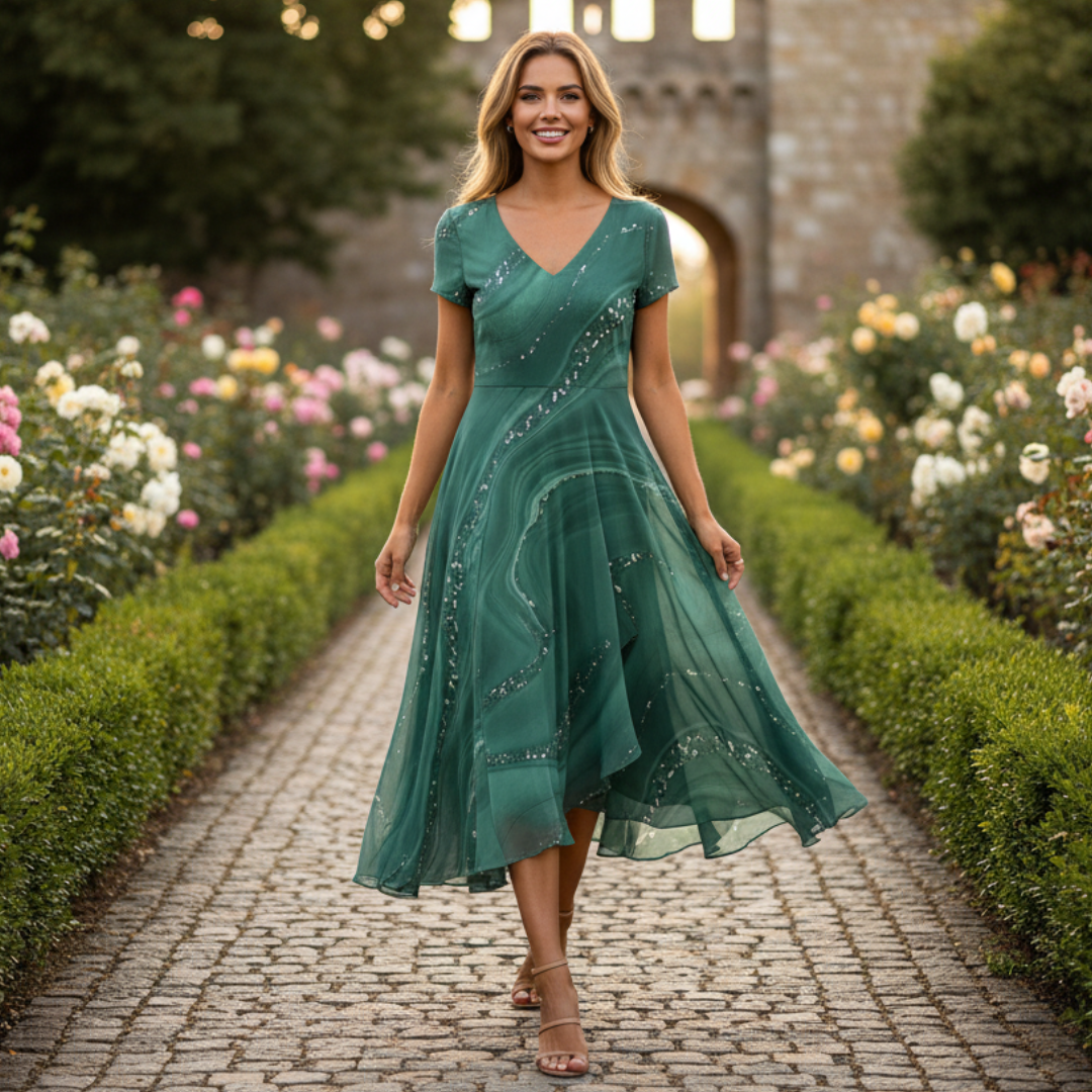 Eliana - Elegantes V-Ausschnitt Kleid
