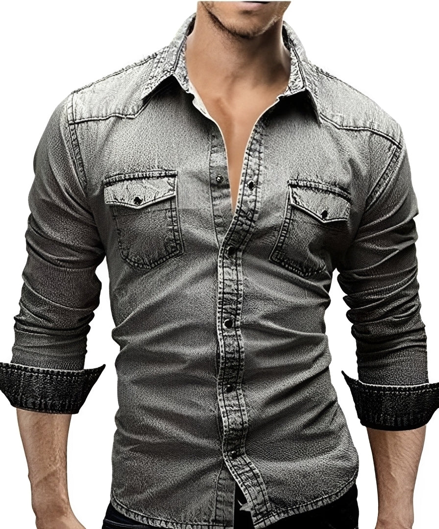 Arjun - Herren-Jeanshemd - Komfortables Langarmhemd