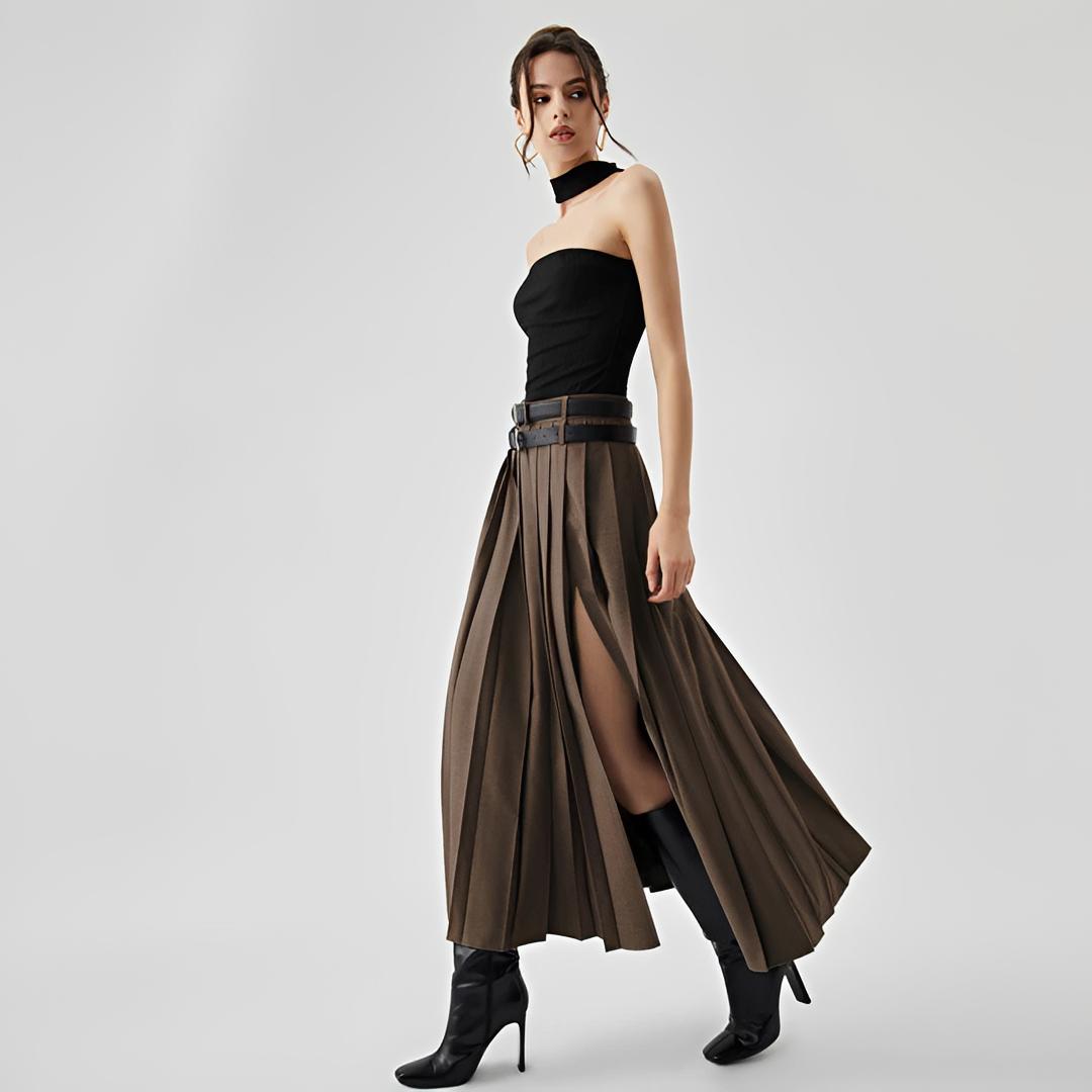 Odette - Plissierter Maxi-Rock mit Schlitz
