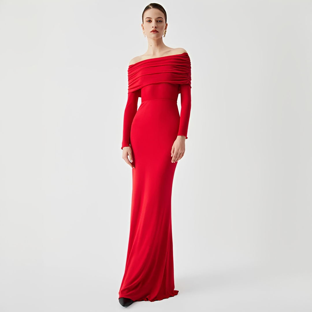 Ermanda - Elegantes langes Kleid mit schulterfreiem Design