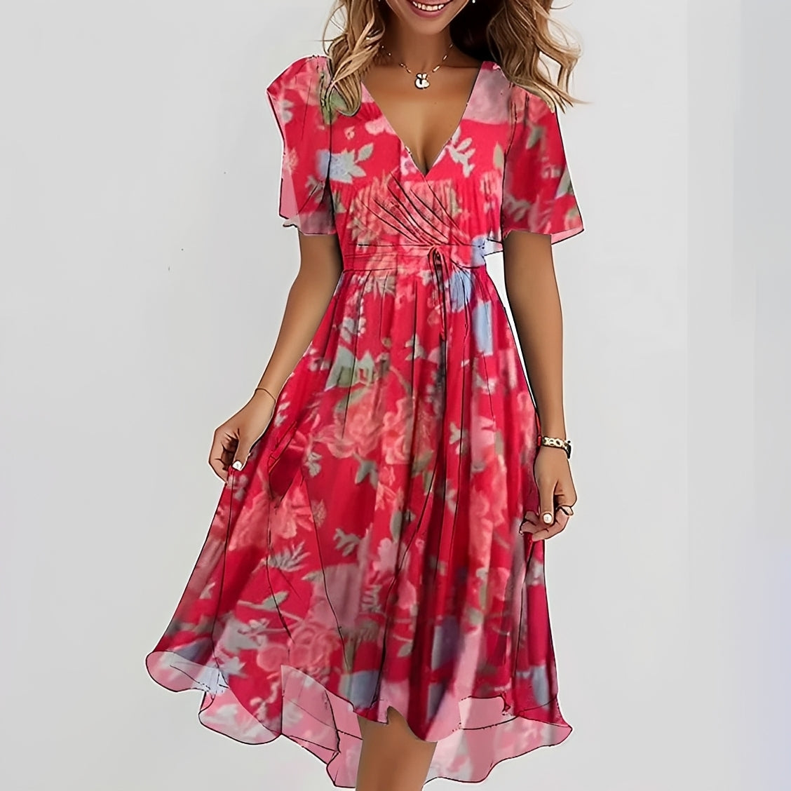 Emelia - Blumen-Chiffonkleid