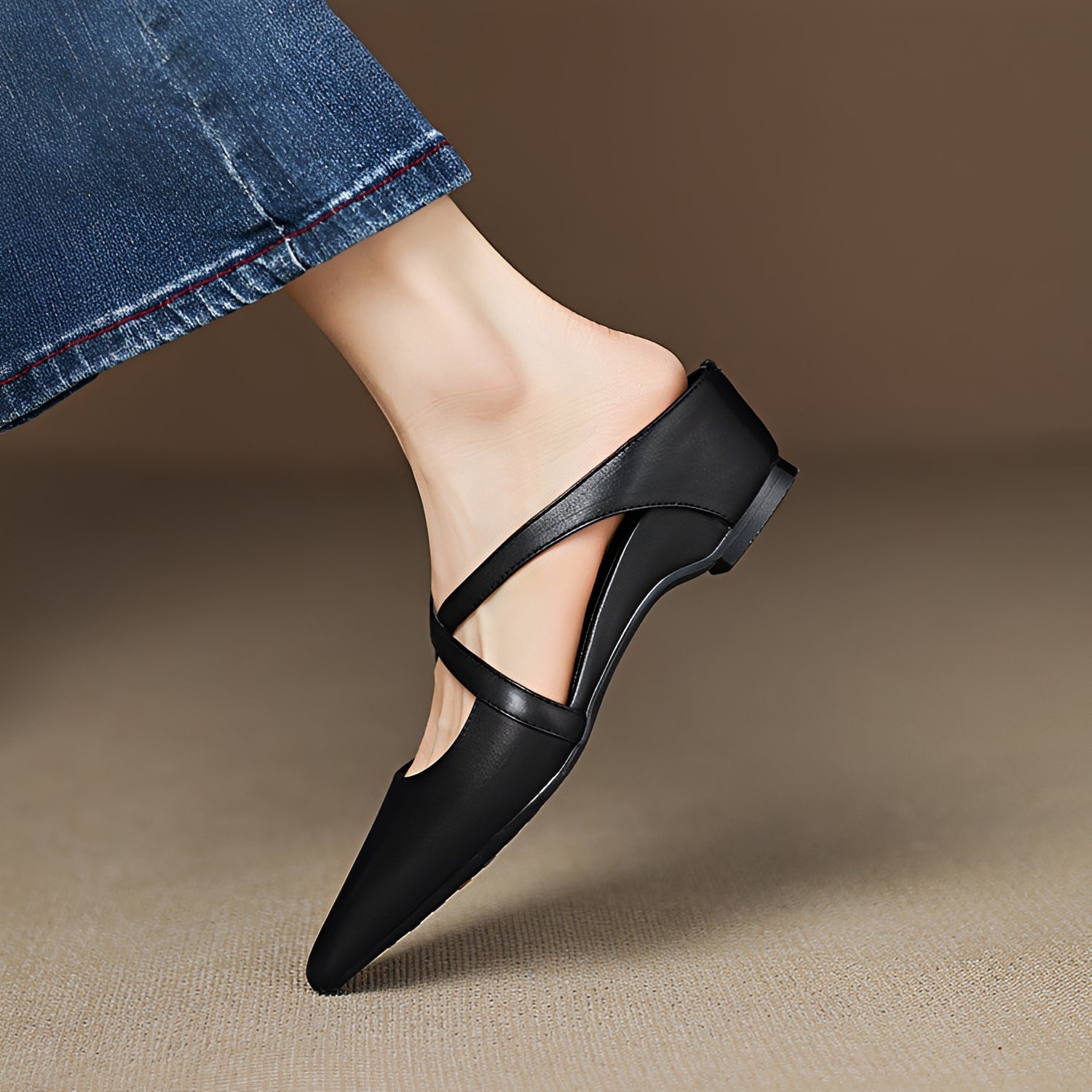 Riley - Moderne flache Mules im Vintage-Stil
