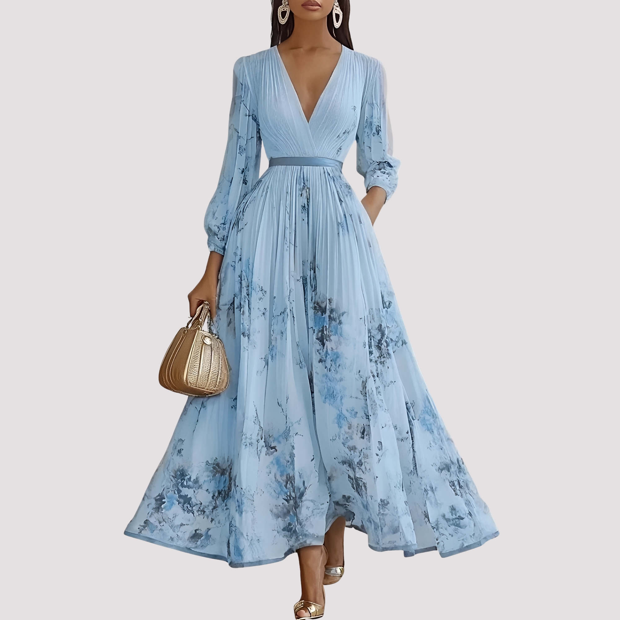 Leah - Midikleid mit blumigem Muster und langen Ärmeln