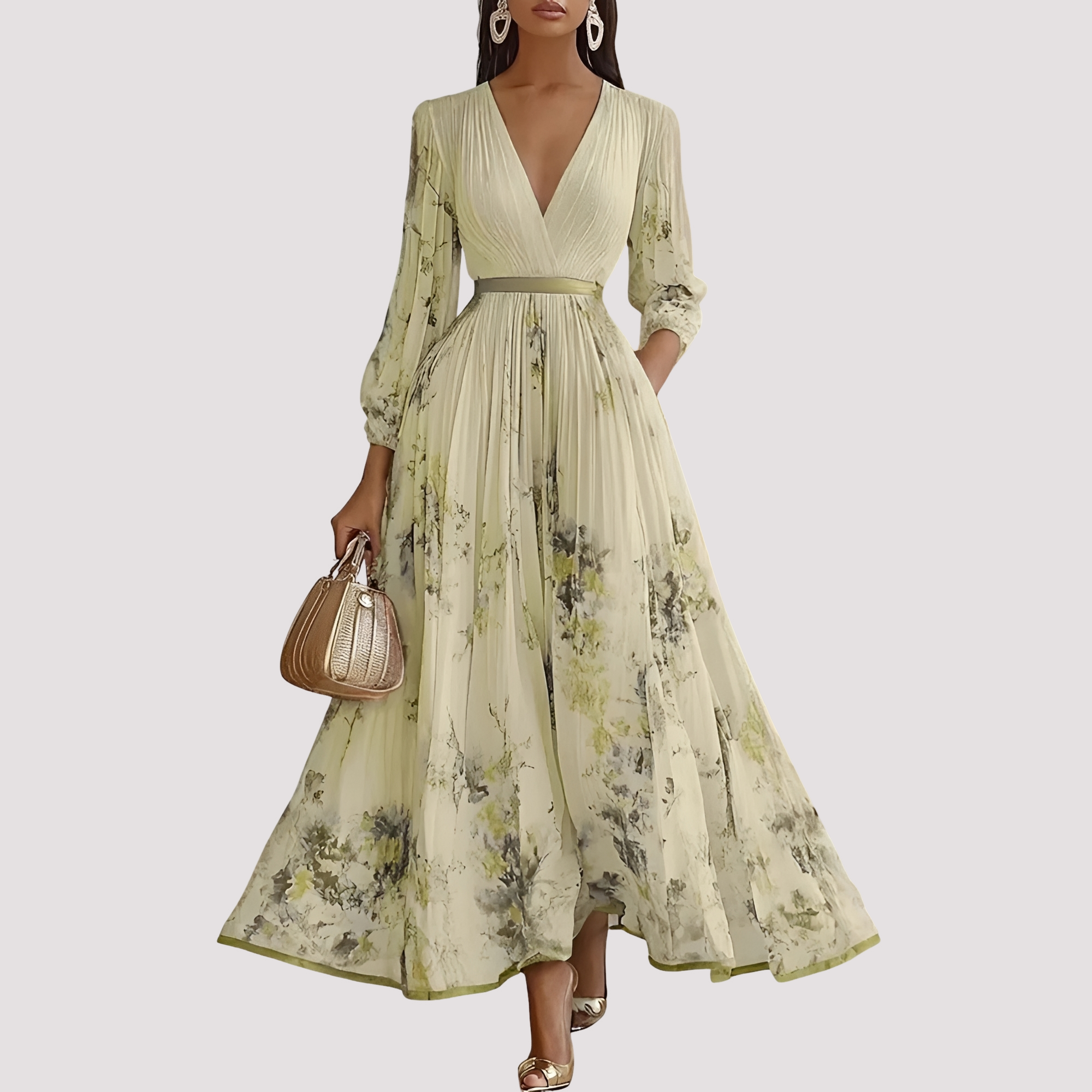 Leah - Midikleid mit blumigem Muster und langen Ärmeln