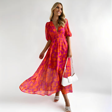 Louisa - Blumiges, komfortables Midikleid