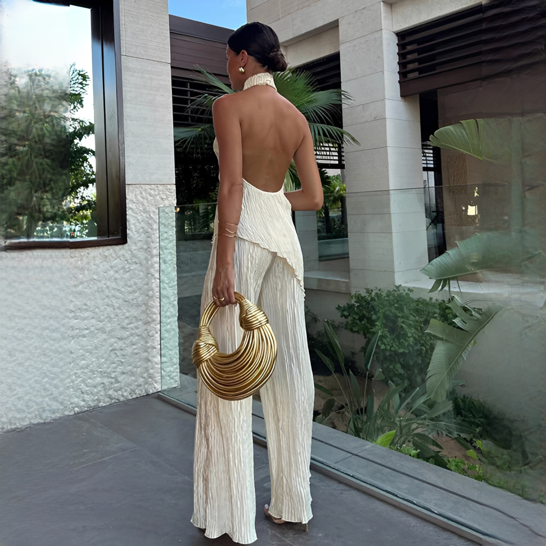 Elvissa - Stilvolles Oberteil und Hose mit weitem Bein Set