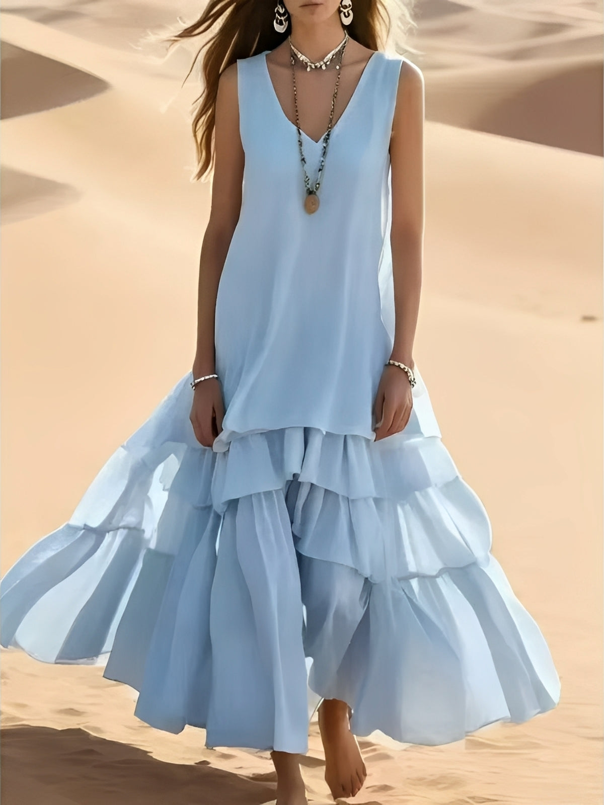 Mollie - Weiter Maxikleid für Damen mit lockerem Saum
