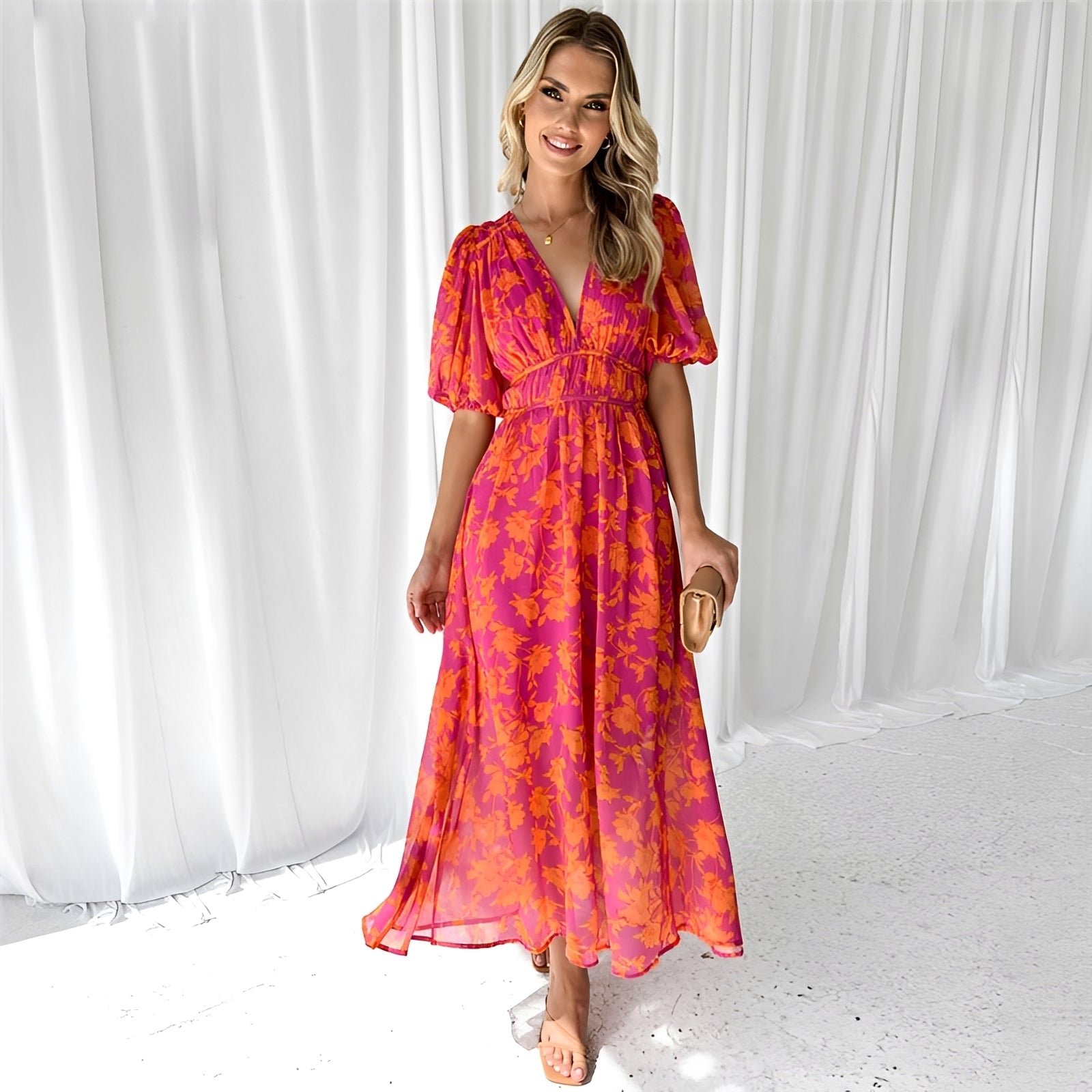 Louisa - Blumiges, komfortables Midikleid