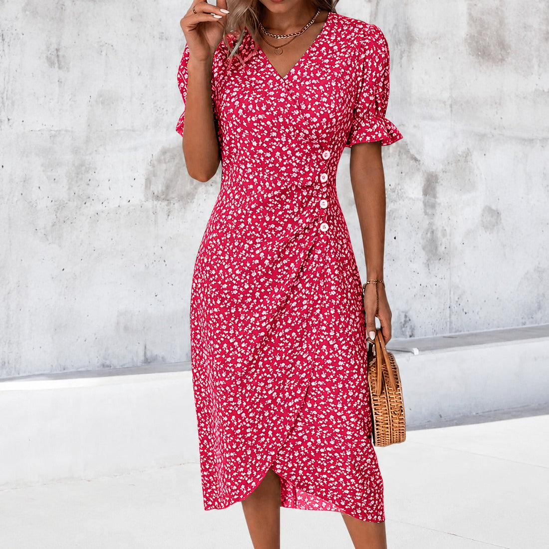 Gabriella - Stilvolles Kleid mit Blumenmuster und asymmetrischem Design