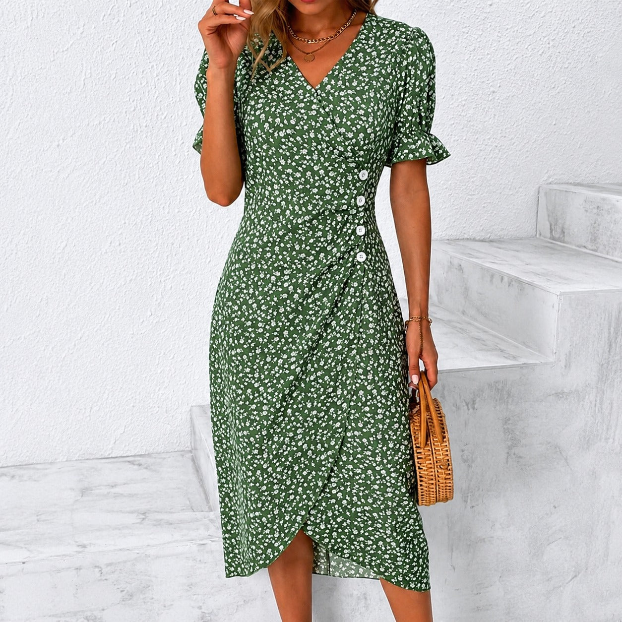 Gabriella - Stilvolles Kleid mit Blumenmuster und asymmetrischem Design