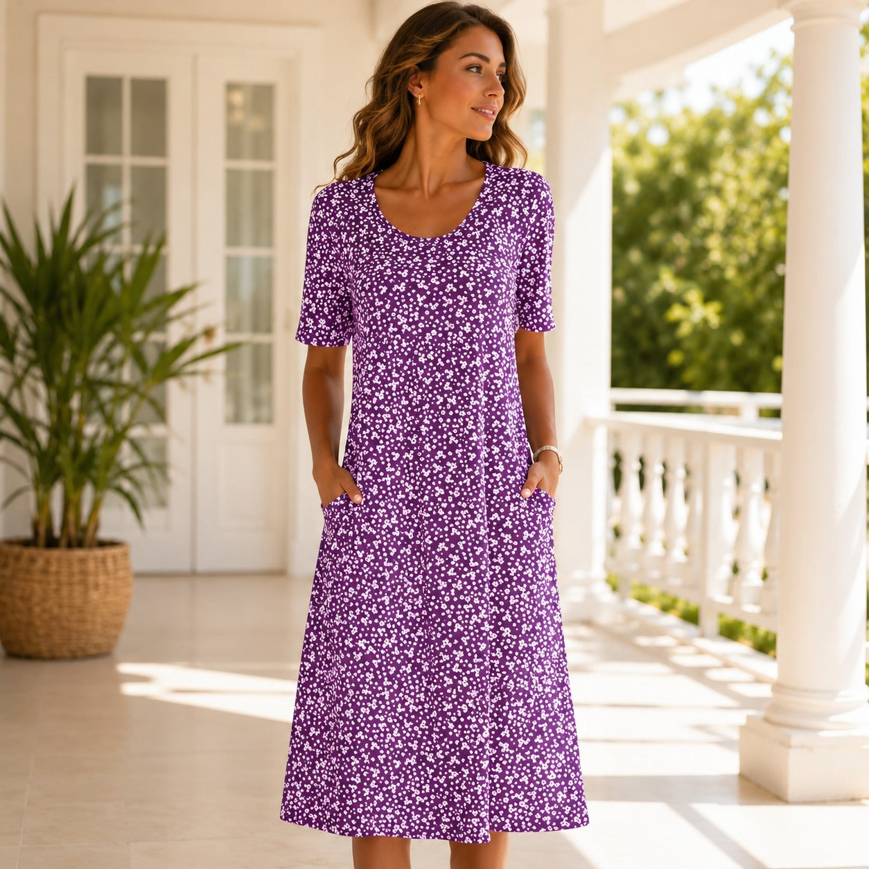 Yasmin - Kurzes Kleid mit Blumendruck und Ärmeln