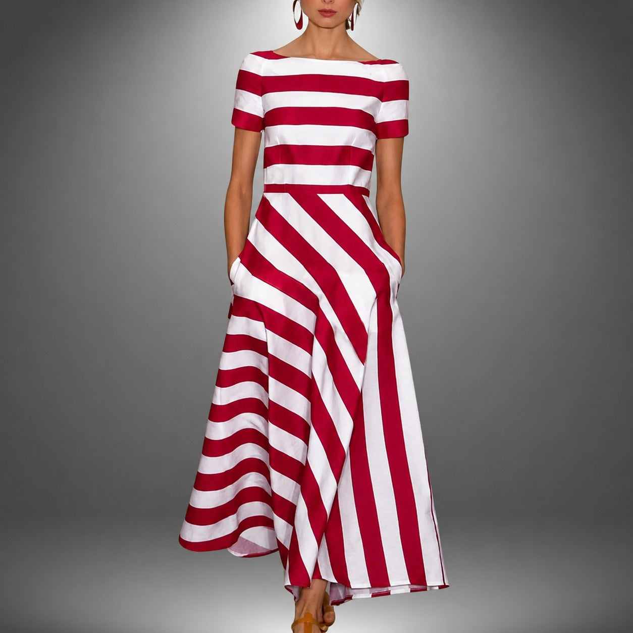 Darcie - Langes Kleid mit gestreiftem A-Linien-Design