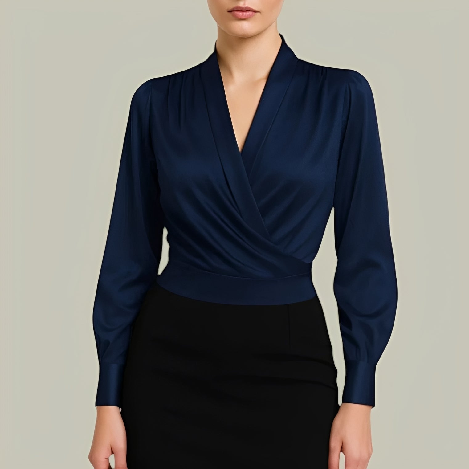 Livia - Elegante Langarmbluse im Wickeldesign