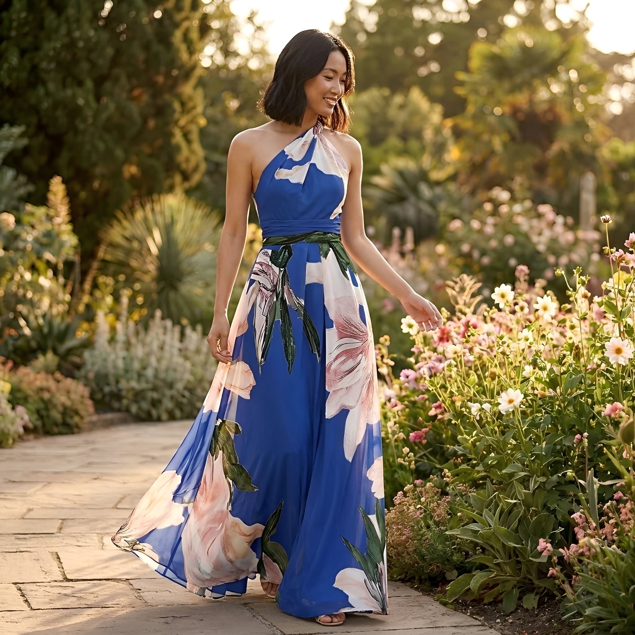 Kirsty - Neckholder-Maxikleid mit floralen Designs