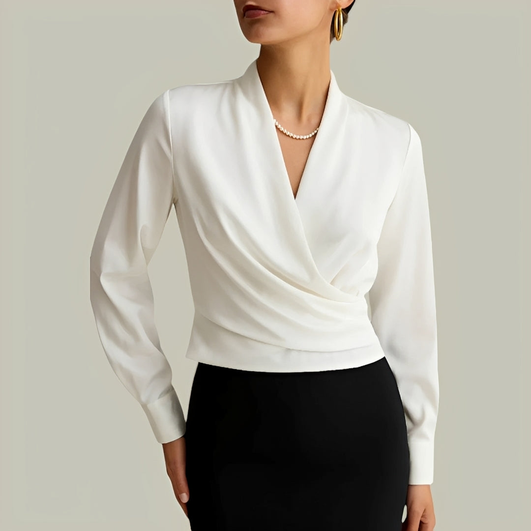 Livia - Elegante Langarmbluse im Wickeldesign