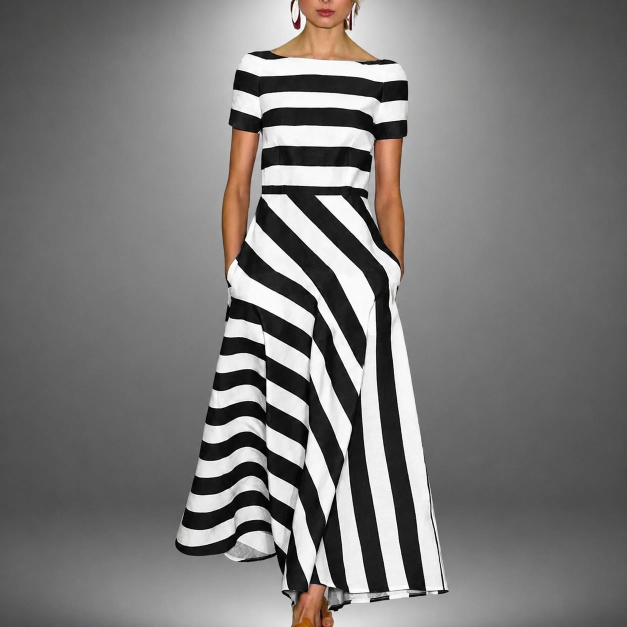 Darcie - Langes Kleid mit gestreiftem A-Linien-Design