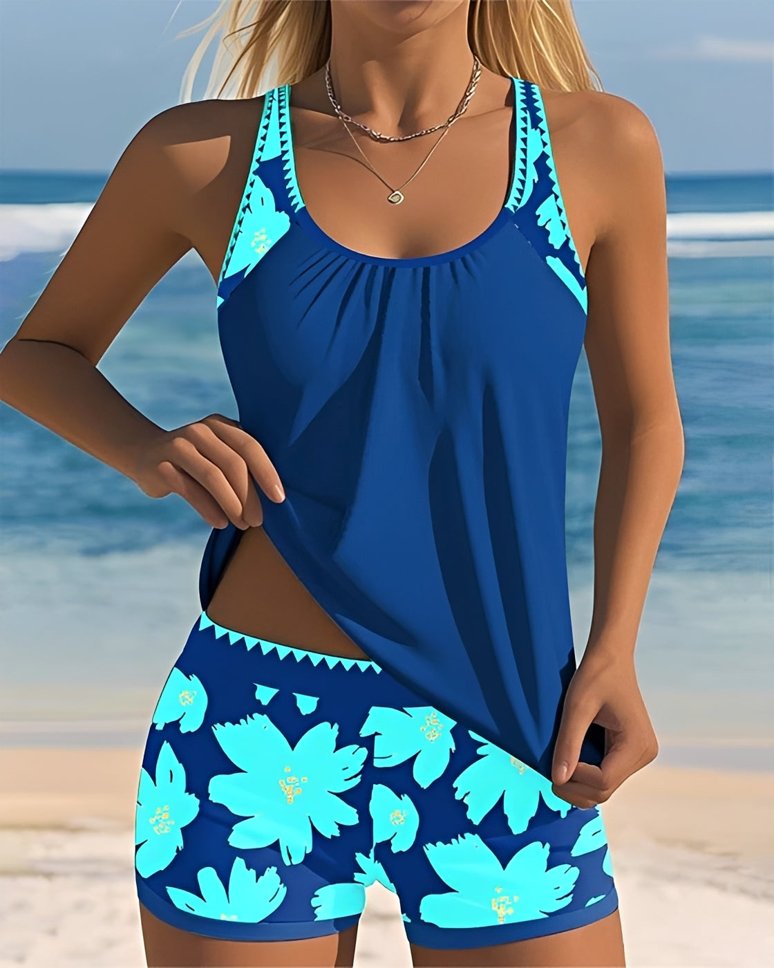 Mila - Tankini mit Blumenmuster und Rundhalsausschnitt