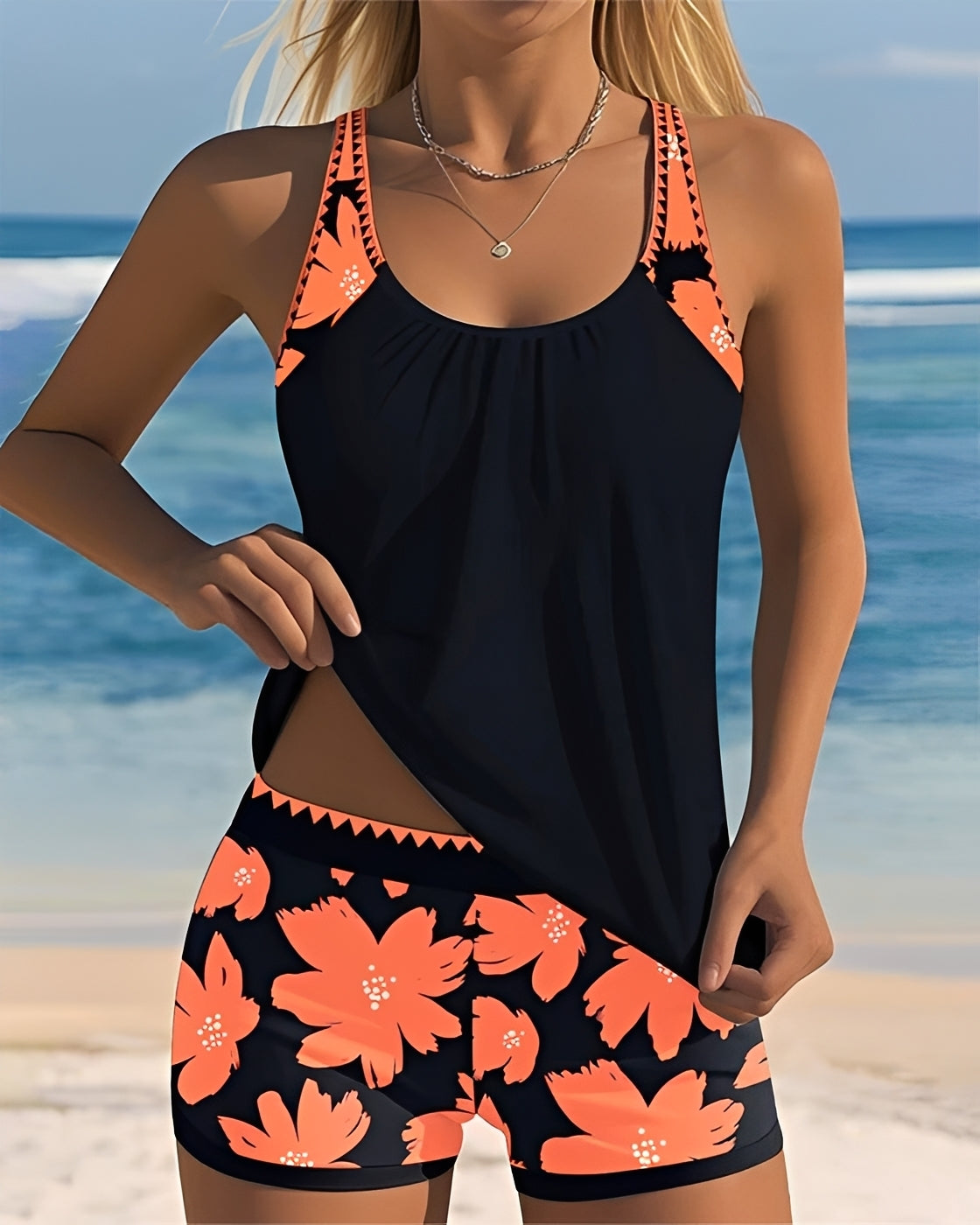 Mila - Tankini mit Blumenmuster und Rundhalsausschnitt