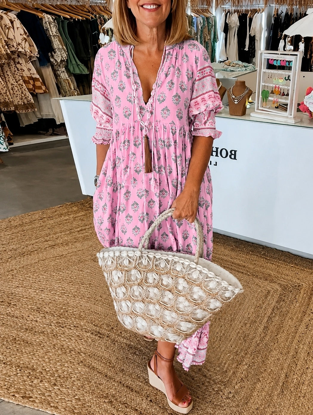Casey - Weites Kleid mit halben Ärmeln