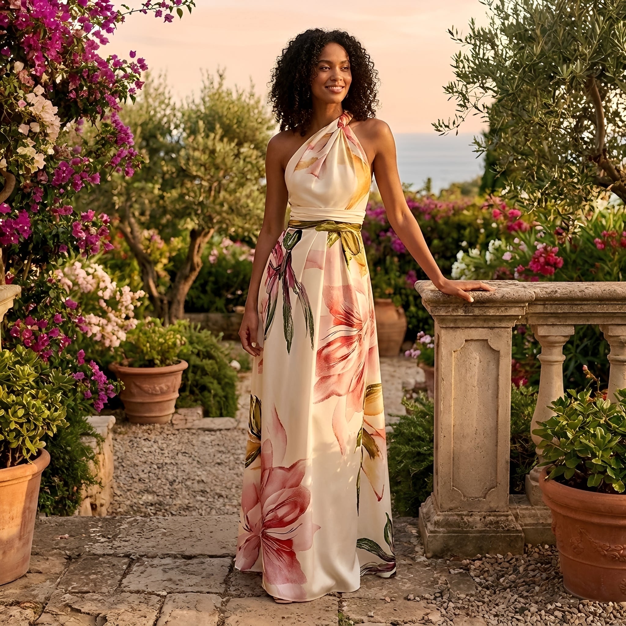 Kirsty - Neckholder-Maxikleid mit floralen Designs