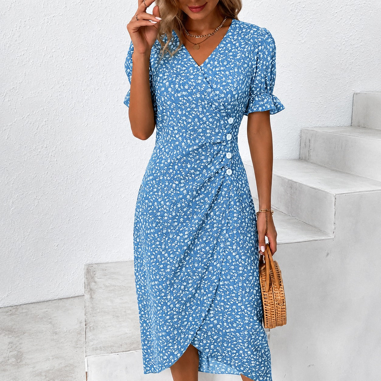 Gabriella - Stilvolles Kleid mit Blumenmuster und asymmetrischem Design