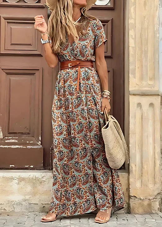 Justine – Blümchen Damen Maxikleid mit Schlitz