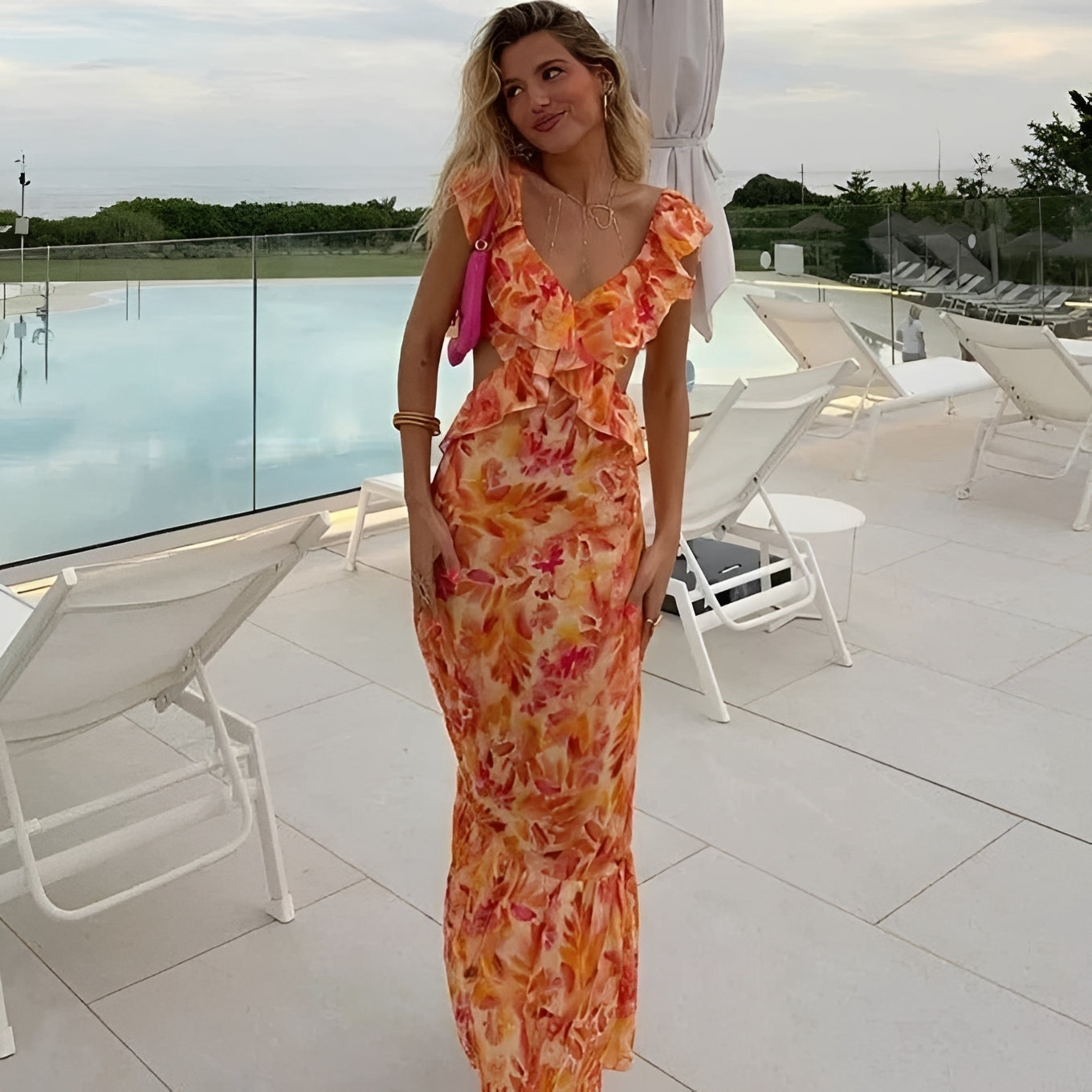 Lorraine - Elegantes langes Kleid mit floralem Muster