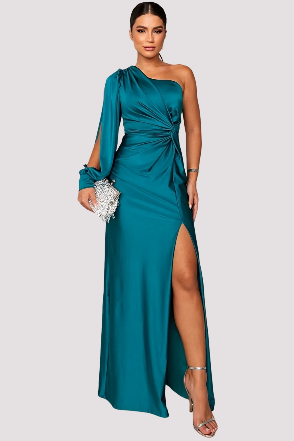 Yaseen - Elegantes Kleid mit asymmetrischer Schulter und Schlitz