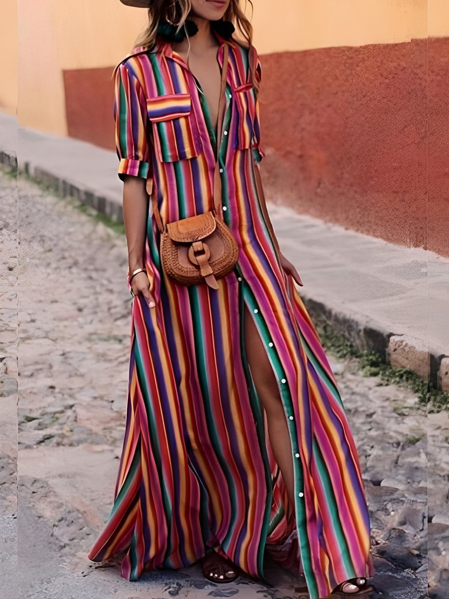 Samara - Elegantes gestreiftes Maxikleid