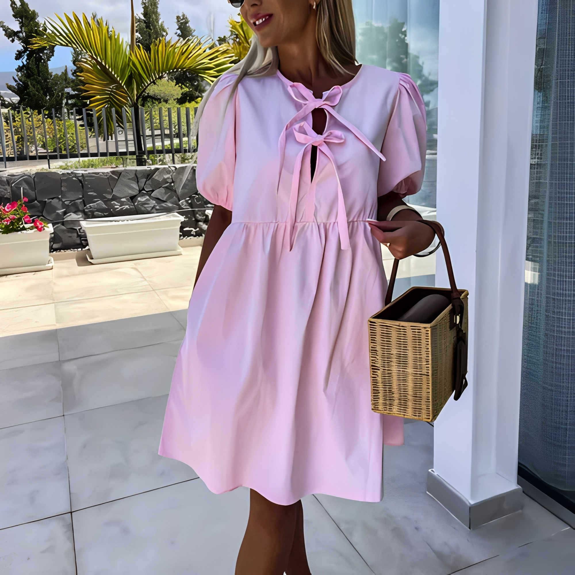 Eunice - Damen-Sommerkleid mit eleganten Puffärmeln