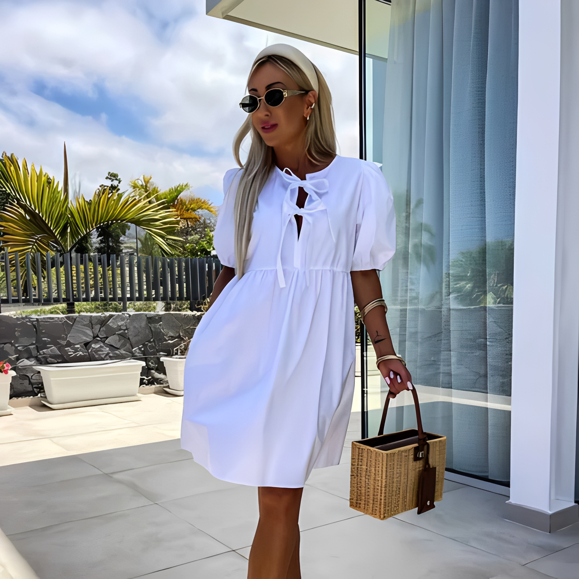 Eunice - Damen-Sommerkleid mit eleganten Puffärmeln